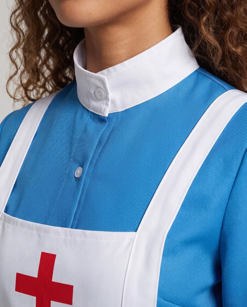Damen historisches Krankenschwesterkleid mit Schürze und langen Ärmeln Drune