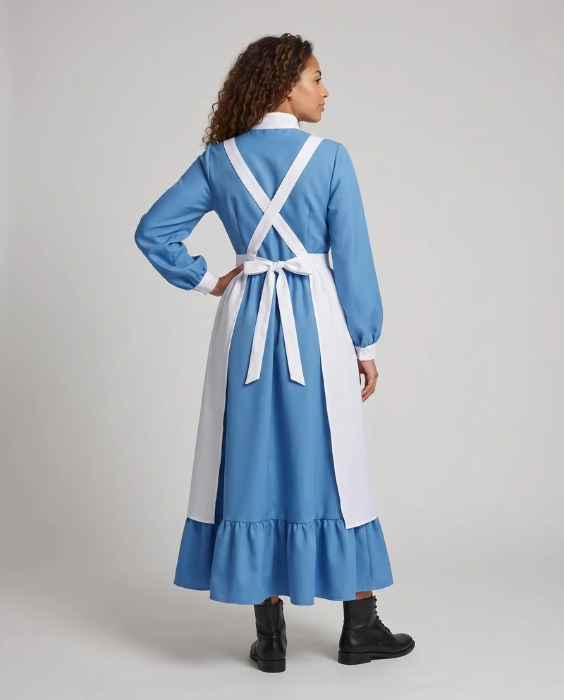 Damen historisches Krankenschwesterkleid mit Schürze und langen Ärmeln Drune