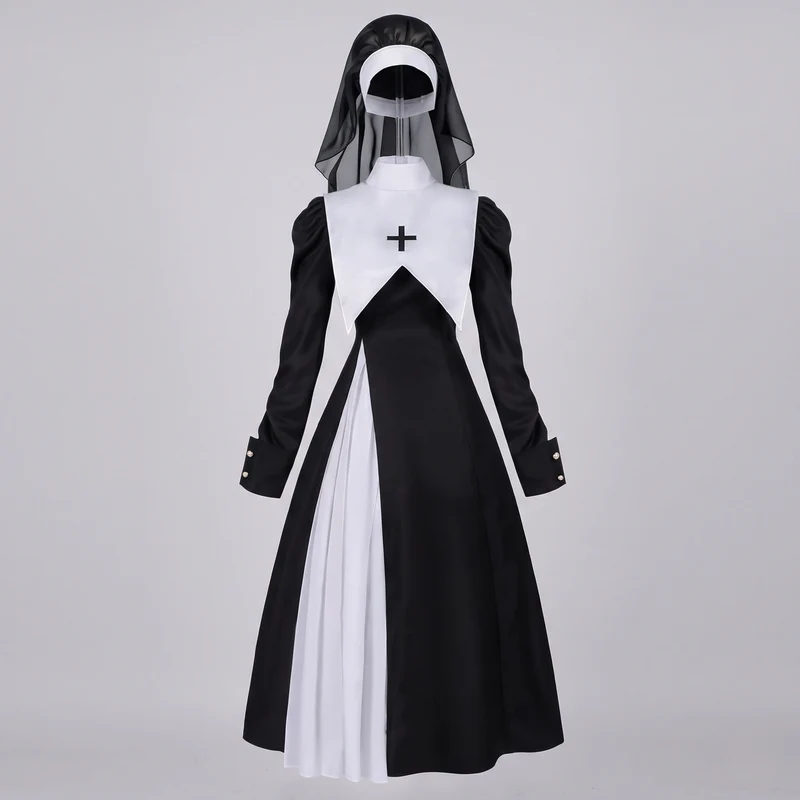 Damen historisches Krankenschwesterkleid mit Schürze und langen Ärmeln Drune