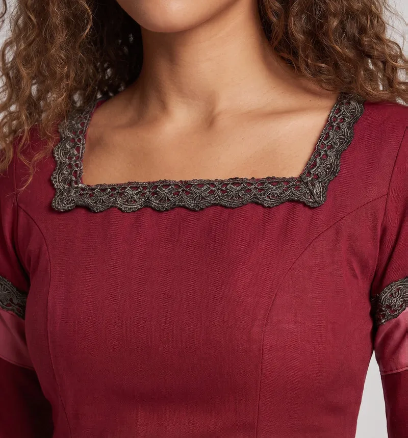 Damen Historisches Lange Kleid mit Eleganten Ärmeln und Schnürung Drune
