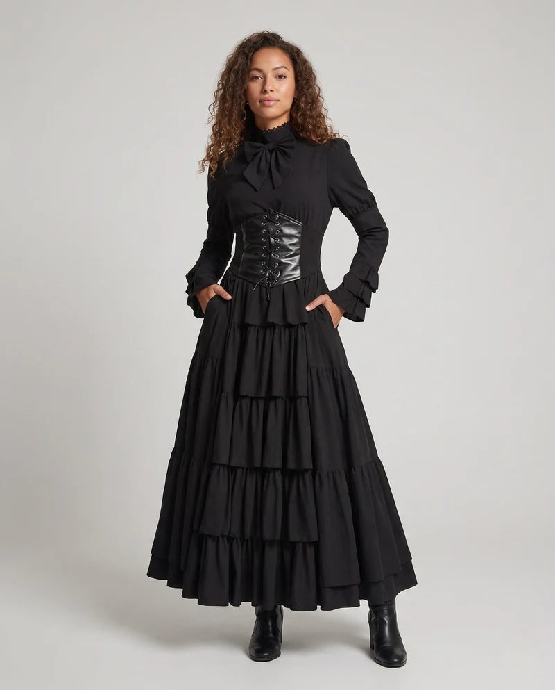 Damen historisches Rüschendress mit elegantem Taillenband Drune