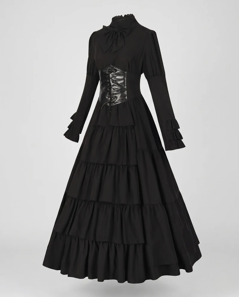 Damen historisches Rüschendress mit elegantem Taillenband Drune
