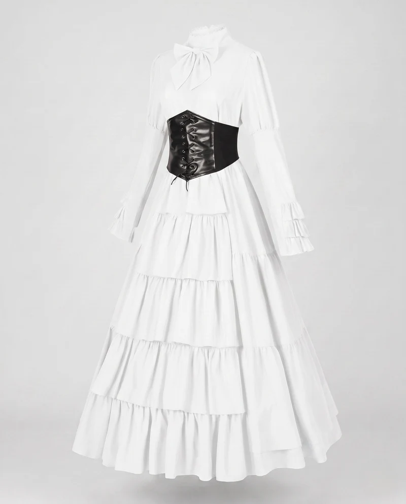 Damen historisches Rüschendress mit elegantem Taillenband Drune
