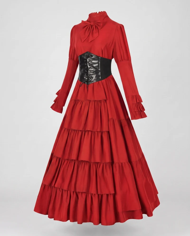 Damen historisches Rüschendress mit elegantem Taillenband Drune