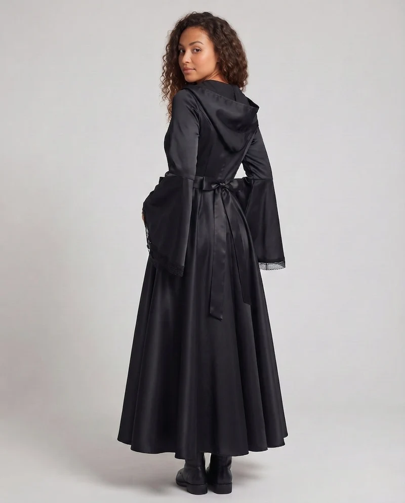 Damen Kapuzenkleid mit schwingendem Rock und Spitzenverzierungen Drune