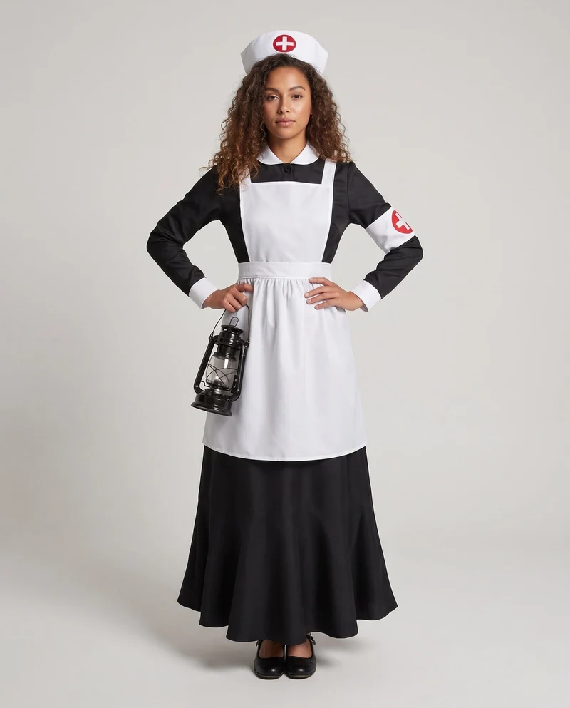 Damen Kostüm mit traditionellem Schürzen-Design und zugehörigem Zubehör Drune