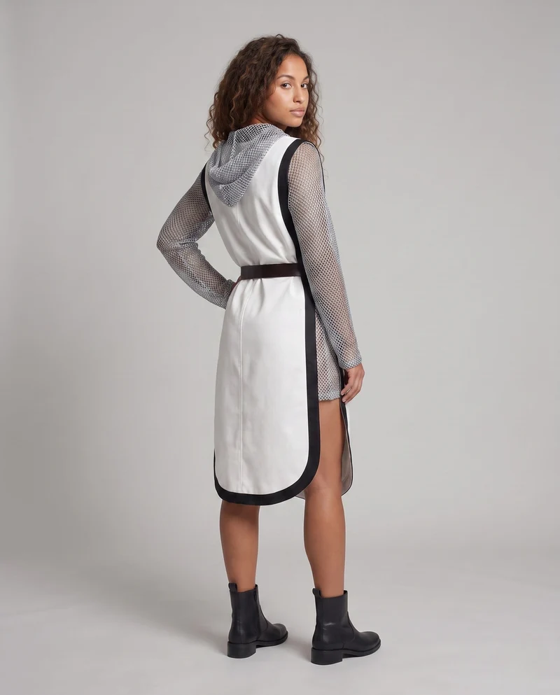 Damen Kostümset mit gestreiftem Kleid und Kettenhemd-Elementen Drune