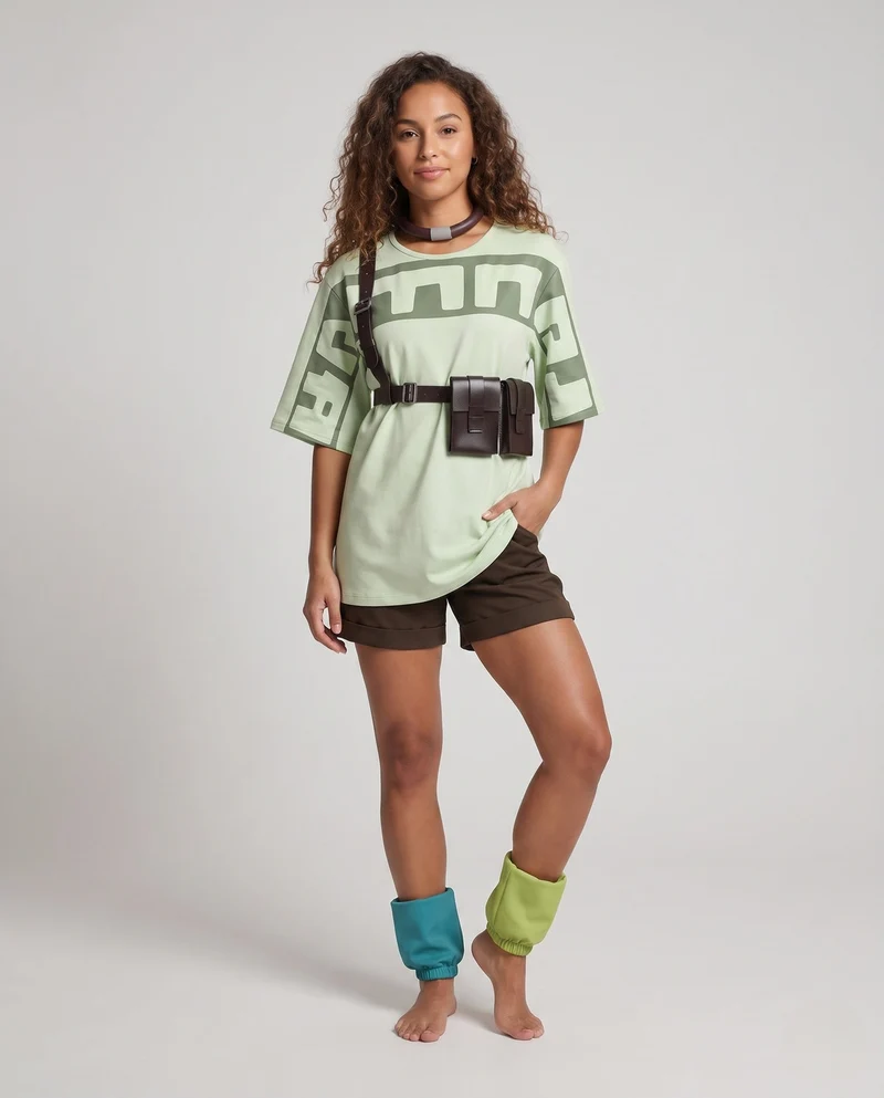 Damen Kostümset mit modischen Accessoires und lässigen Shorts Drune