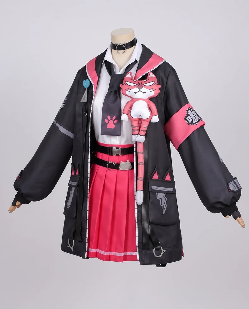 Damen Kostümset mit verspielten Katzenmotiven und Accessoires Drune