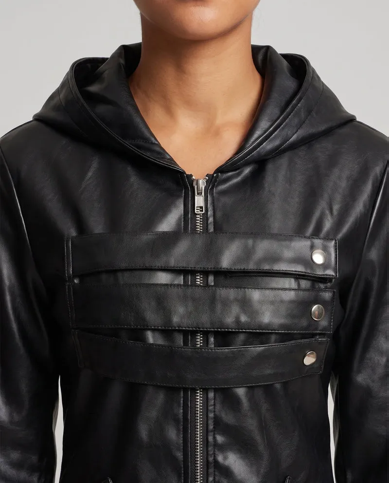 Damen Kunstlederjacke mit abnehmbarem Rock und praktischen Taschen Drune