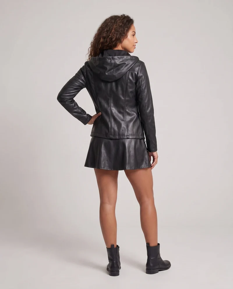 Damen Kunstlederjacke mit abnehmbarem Rock und praktischen Taschen Drune
