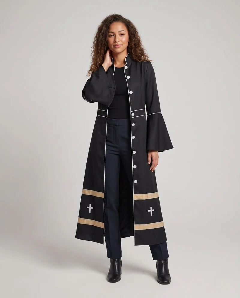 Damen Langarmkleid mit Glockenärmeln und goldenen Akzenten Drune