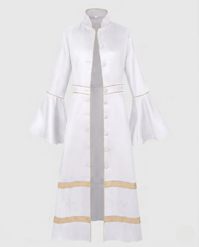 Damen Langarmkleid mit Glockenärmeln und goldenen Akzenten Drune