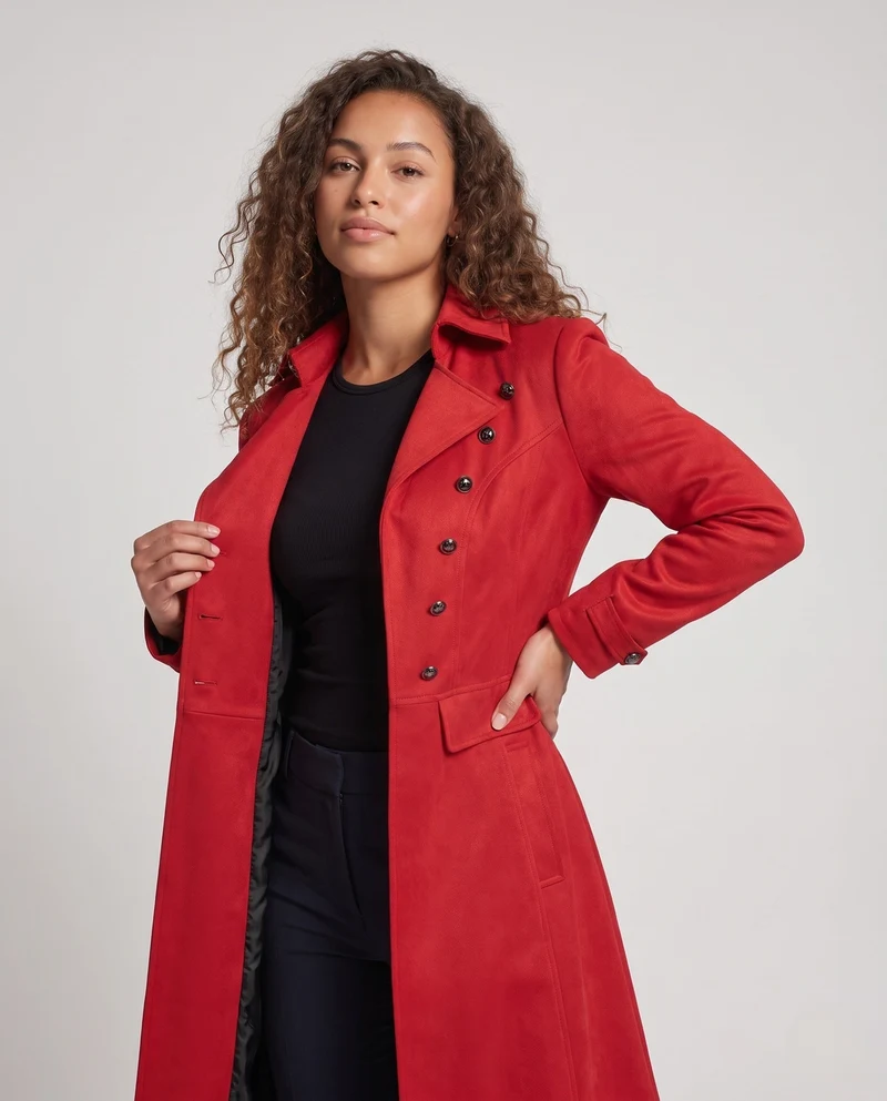 Damen langer Mantel mit kunstvollen Knöpfen und eleganter Silhouette Drune