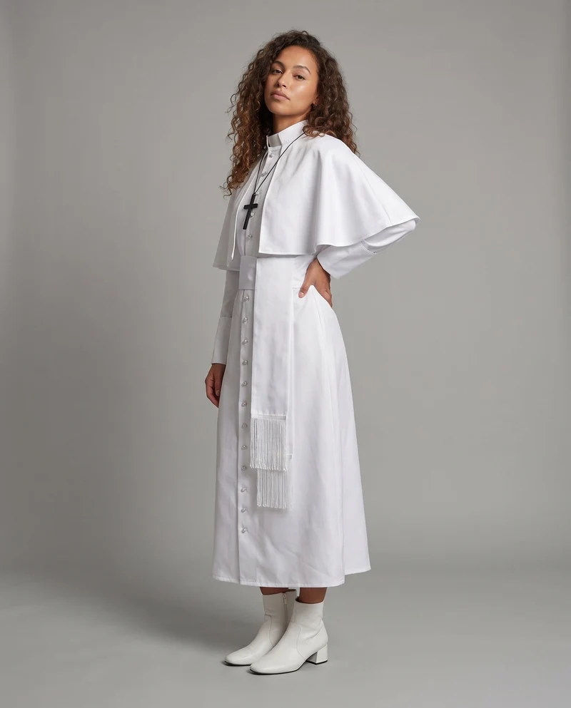 Damen Liturgisches Gewand mit eleganter Kragenpartie und stylischem Umhang Drune