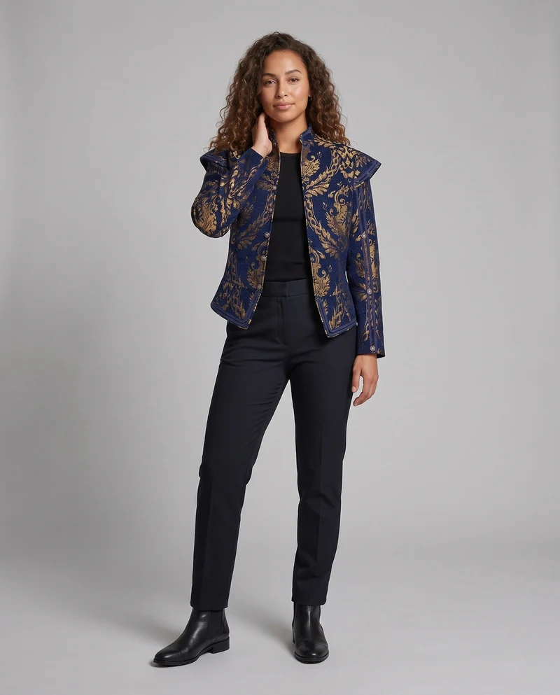 Damen Luxuriöse Jacquard-Jacke mit kunstvollen Stickereien Drune