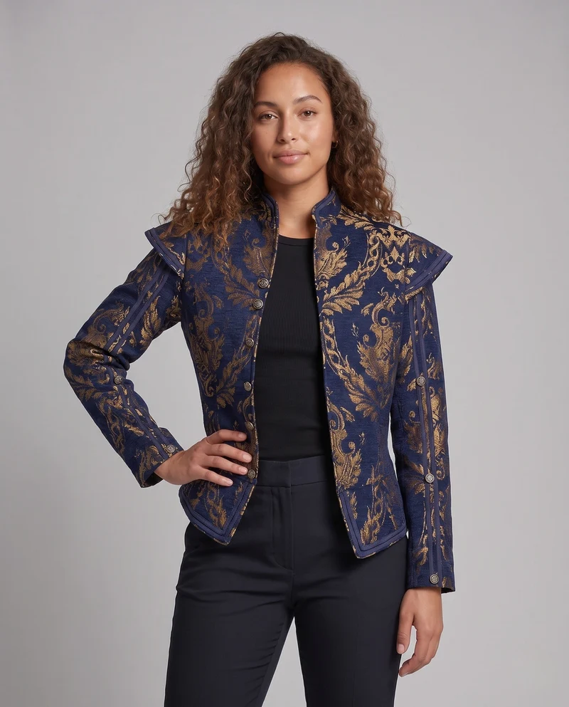 Damen Luxuriöse Jacquard-Jacke mit kunstvollen Stickereien Drune