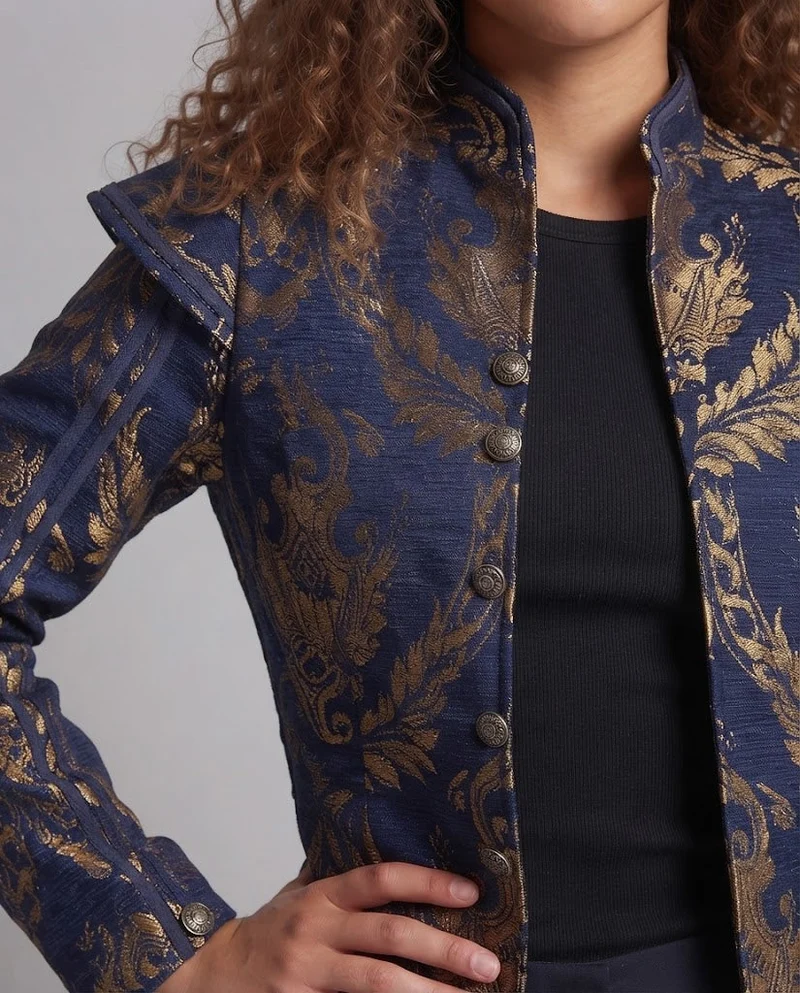 Damen Luxuriöse Jacquard-Jacke mit kunstvollen Stickereien Drune
