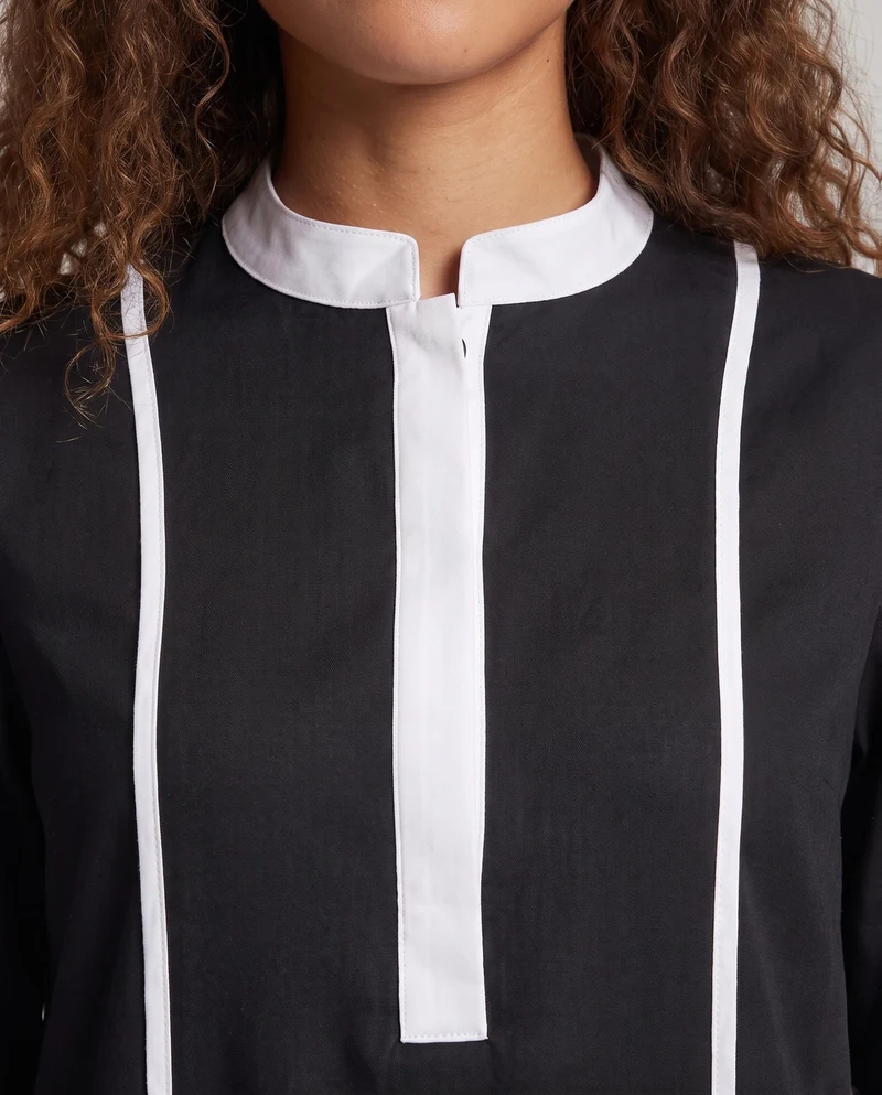 Damen Modischer Midi-Kleid mit charakteristischem Stehkragen und Kontrastdetails Drune