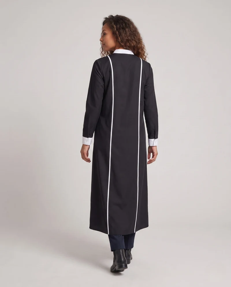 Damen Modischer Midi-Kleid mit charakteristischem Stehkragen und Kontrastdetails Drune