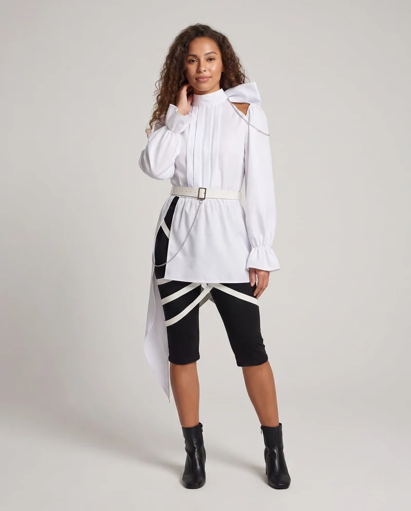 Damen modisches Zweiteiler-Set mit Rüschendetails und einzigartigen Accessoires Drune