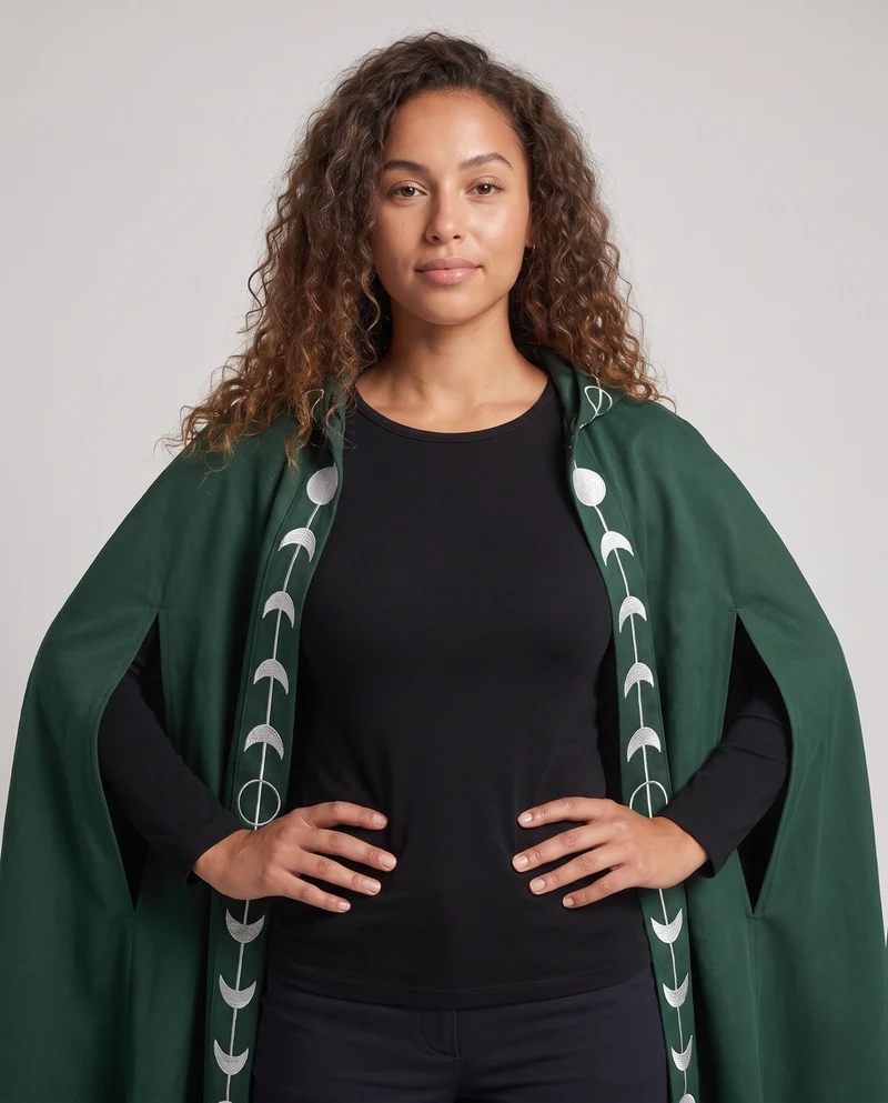 Damen mystischer Kapuzenumhang mit kunstvollem Design und detaillierten Verzierungen Drune
