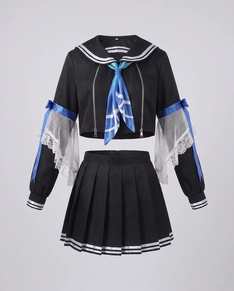 Damen Schuluniform Kostüm-Set mit Bluse, Rock und Halstuch Drune