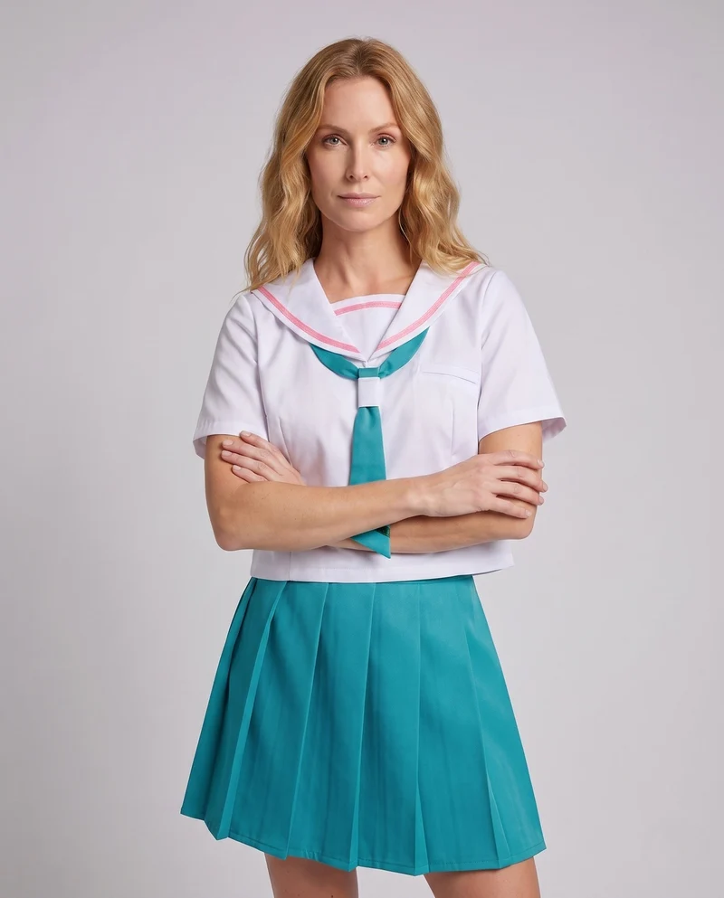 Damen Schuluniformkleid mit nautischem Kragen und Faltenrock Drune