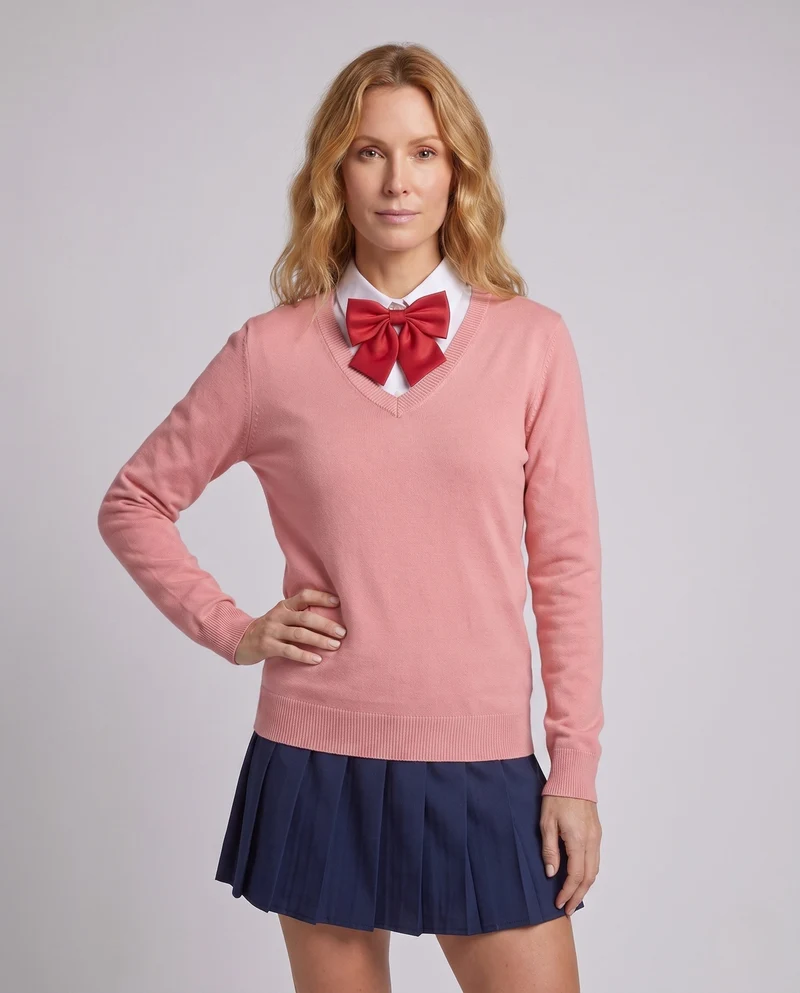 Damen Schuluniformkostümset mit Plissee-Rock, Pullover und Accessoires Drune