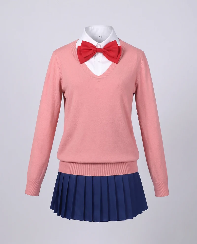 Damen Schuluniformkostümset mit Plissee-Rock, Pullover und Accessoires Drune