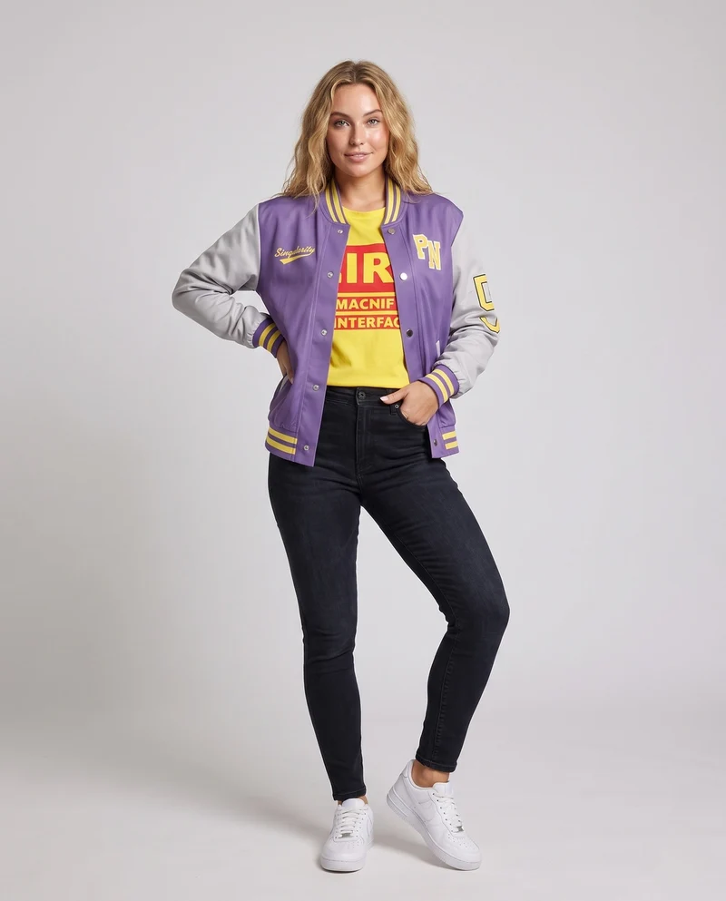 Damen Sportliche Varsity Jacke und T-Shirt Set Drune