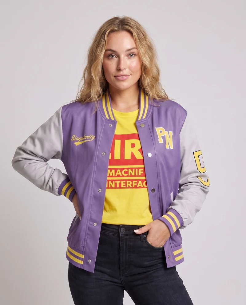 Damen Sportliche Varsity Jacke und T-Shirt Set Drune
