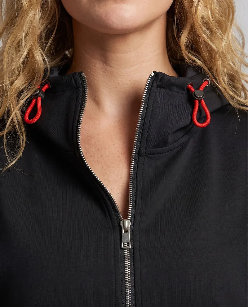 Damen sportlicher Trainingsanzug mit innovativer Kapuze und elastischen Bündchen Drune