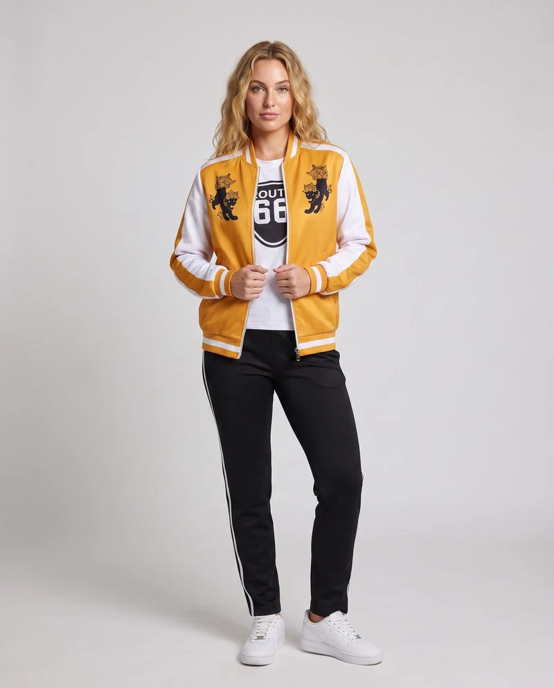 Damen sportliches Outfit mit stylischer Jacke und bequemen Jogginghosen Drune