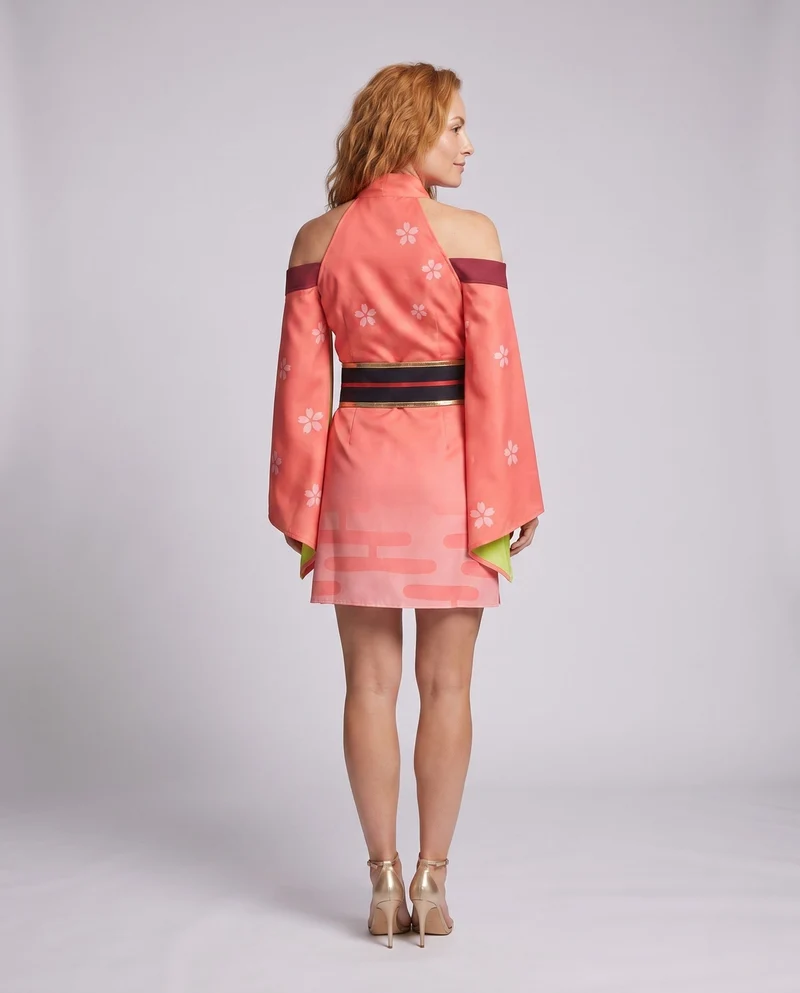 Damen traditionelles Kimono-Kleid mit kunstvollen Verzierungen und elegantem Bindegürtel Drune