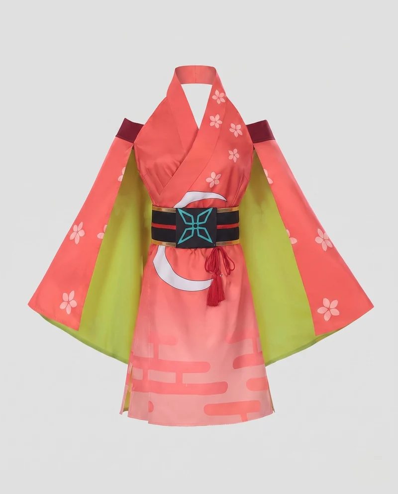 Damen traditionelles Kimono-Kleid mit kunstvollen Verzierungen und elegantem Bindegürtel Drune