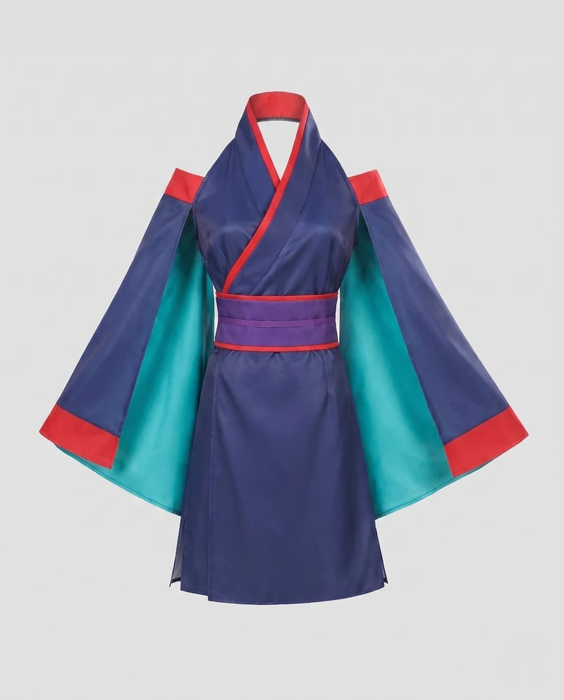 Damen traditionelles Kimono-Kleid mit kunstvollen Verzierungen und elegantem Bindegürtel Drune