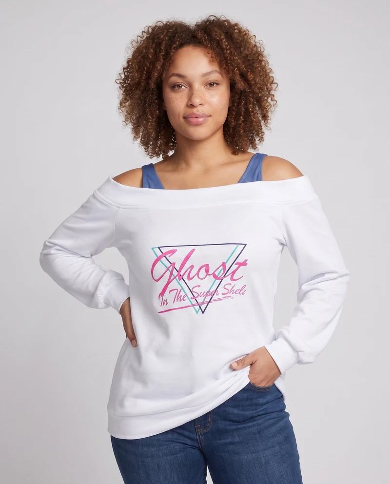 Damen trendy Freizeitoberteil mit Schulterfreiem Design und auffälligem Druck Drune