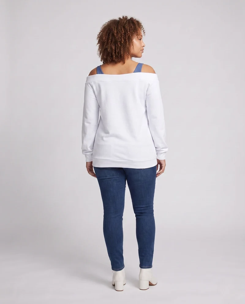 Damen trendy Freizeitoberteil mit Schulterfreiem Design und auffälligem Druck Drune