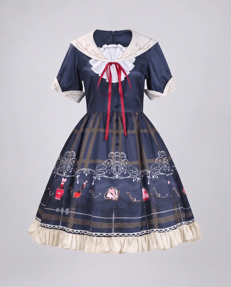 Damen verspieltes Gothic-Kleid mit eleganten Rüschendetails und kunstvollen Accessoires Drune