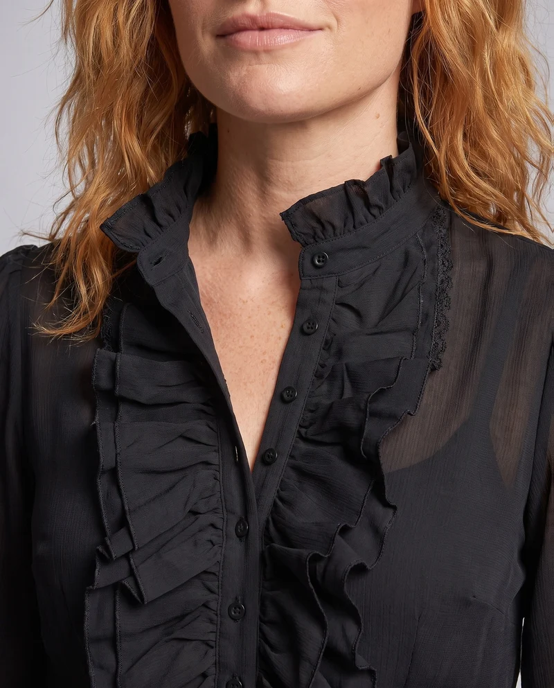 Damen viktorianisches Kleid mit Rüschen und Zierknöpfen Drune