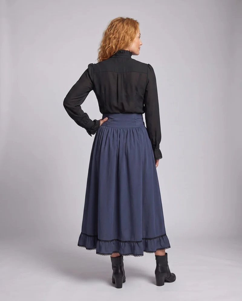 Damen viktorianisches Kleid mit Rüschen und Zierknöpfen Drune