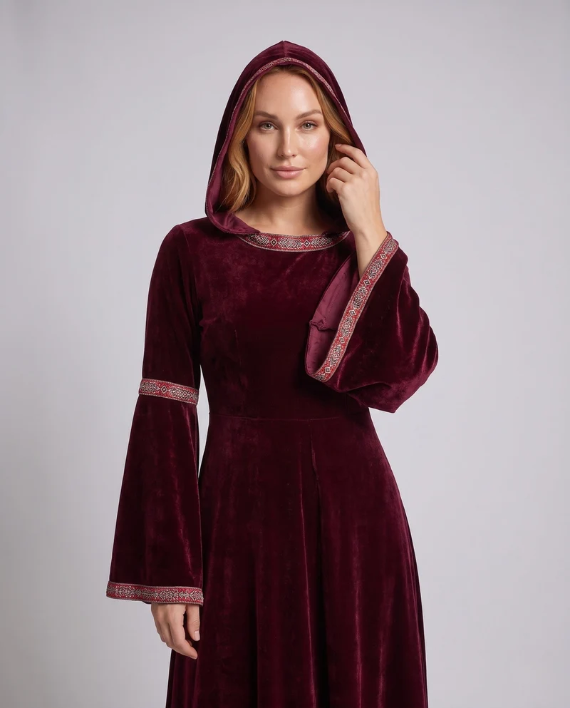 Damen Mittelalterliches Kapuzenkleid mit weiten Ärmeln Drune
