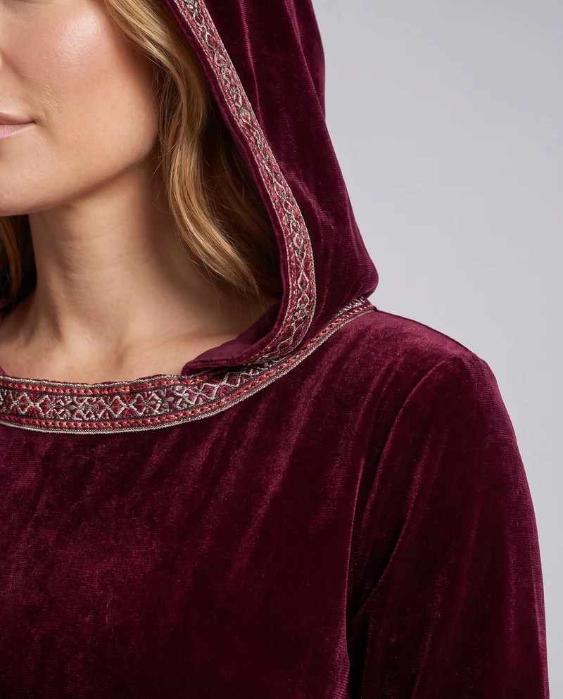 Damen Mittelalterliches Kapuzenkleid mit weiten Ärmeln Drune