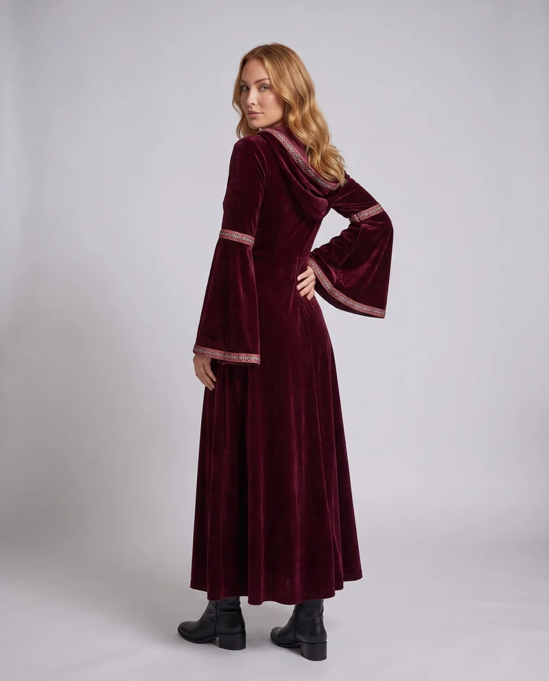 Damen Mittelalterliches Kapuzenkleid mit weiten Ärmeln Drune