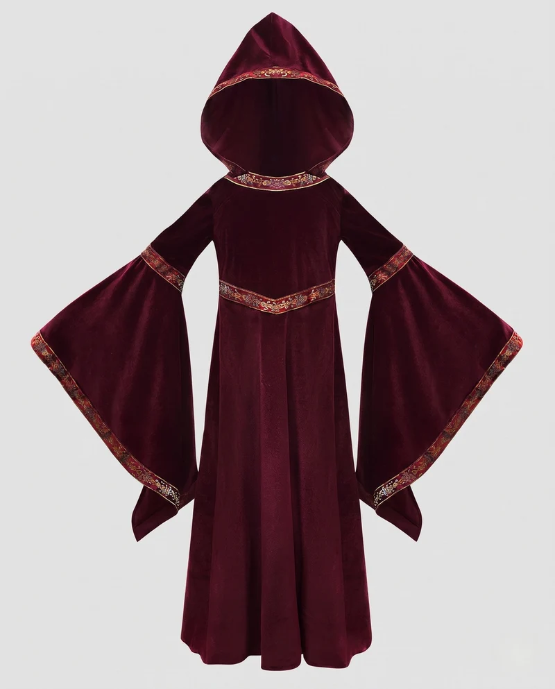 Damen Mittelalterliches Kapuzenkleid mit weiten Ärmeln Drune