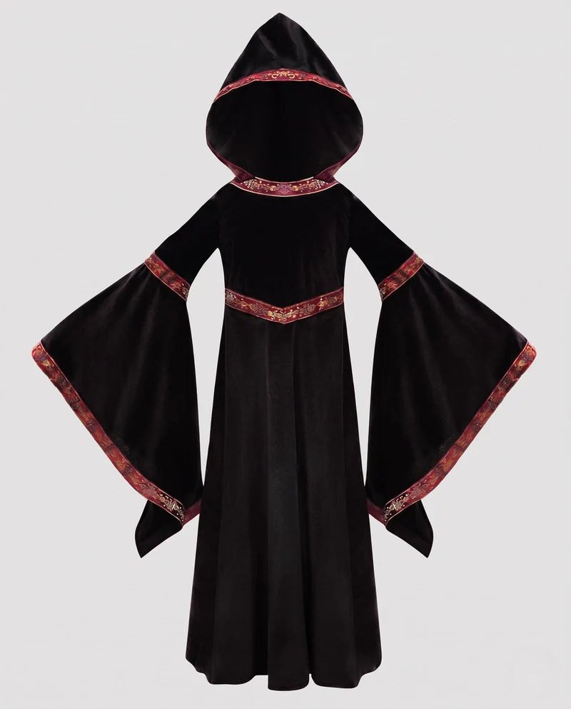 Damen Mittelalterliches Kapuzenkleid mit weiten Ärmeln Drune