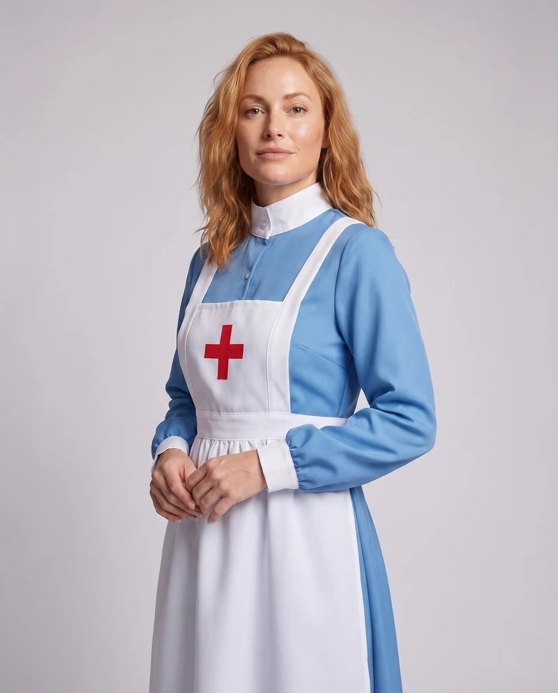 Damen Vintage Krankenschwesternkleid mit weißem Schürzen-Akzent Drune