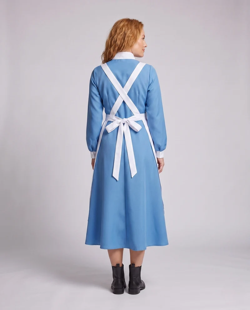 Damen Vintage Krankenschwesternkleid mit weißem Schürzen-Akzent Drune