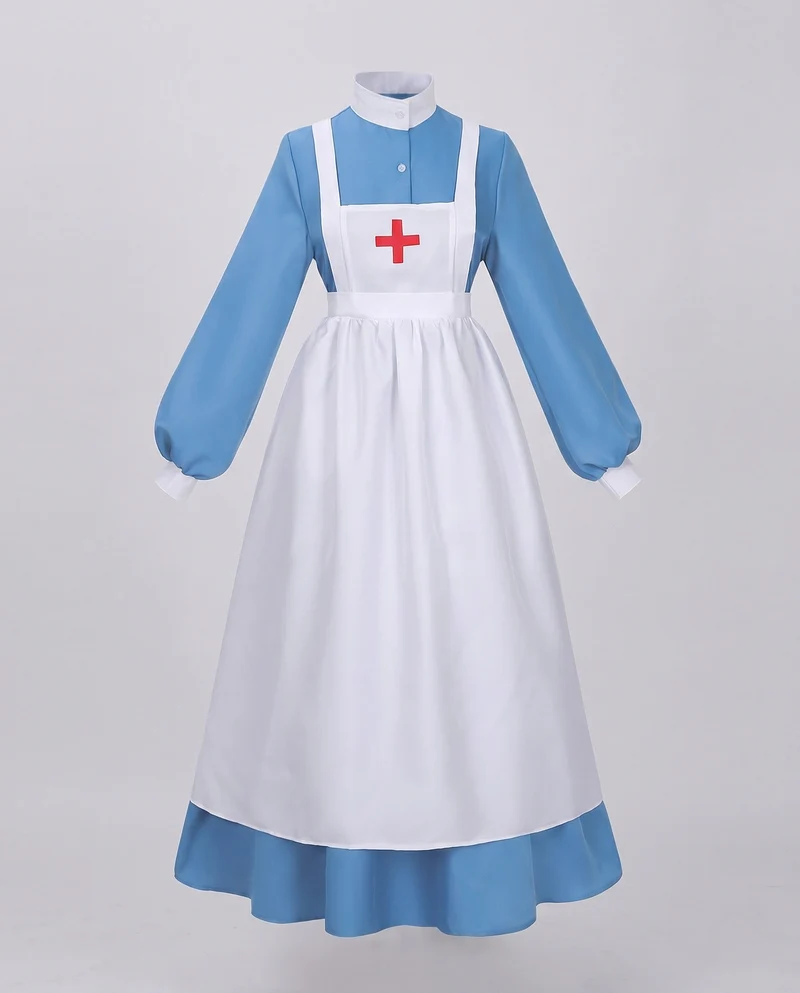 Damen Vintage Krankenschwesternkleid mit weißem Schürzen-Akzent Drune
